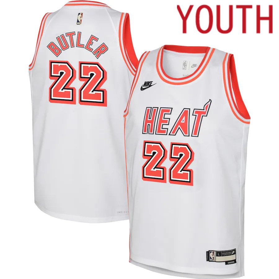 Youth Miami Heat 22 Jimmy Butler Nike White Classic Edition 2022-23 Swingman NBA Jersey